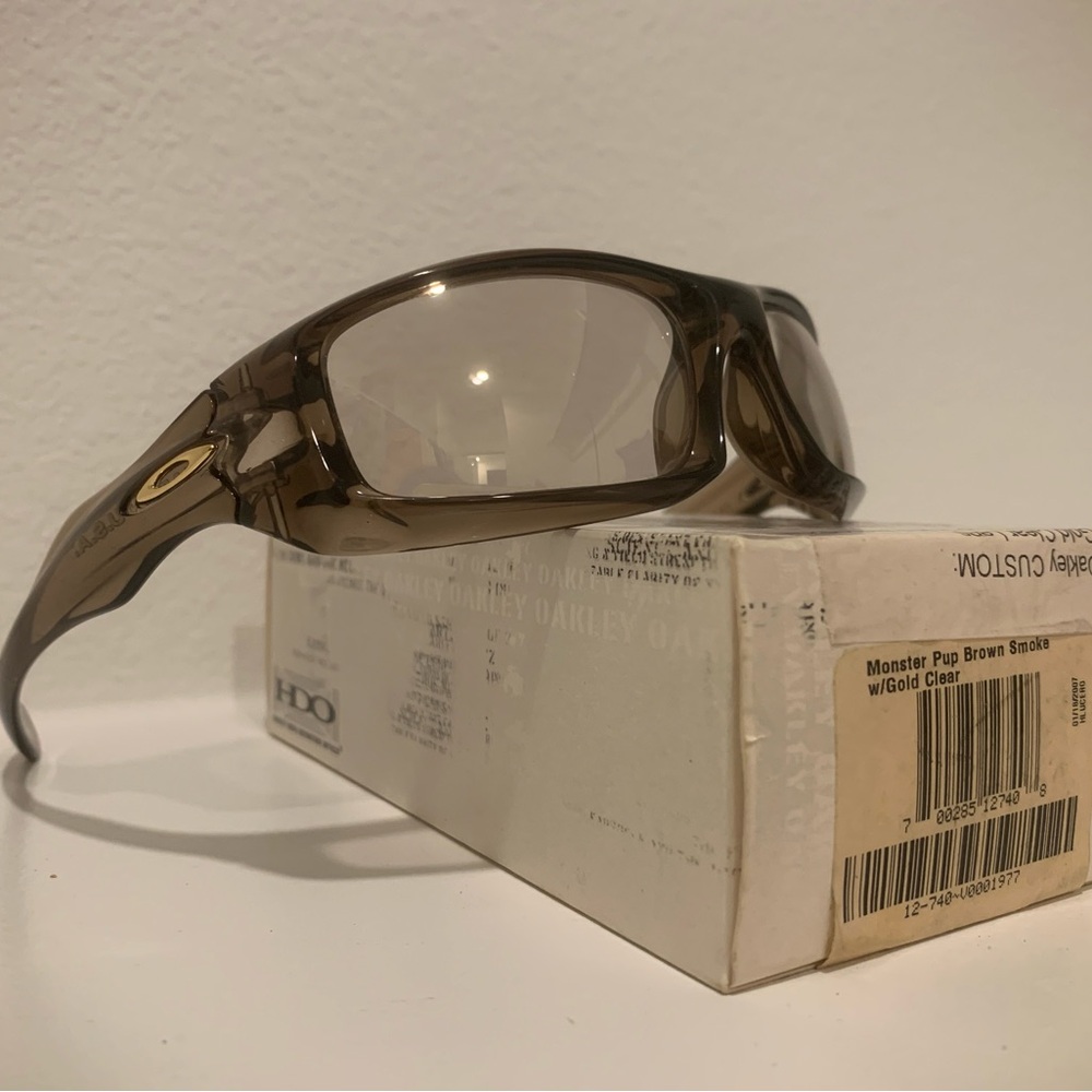 Oakley monster pup trans brown frames w/custom gold clear lens nightclub Eyewear
